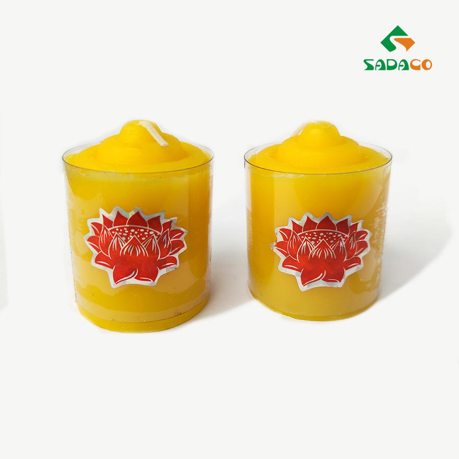 CDYWSCS0037W Small Cylindrical Yellow Wax Candle Plastic Wrap with Sticker (1)